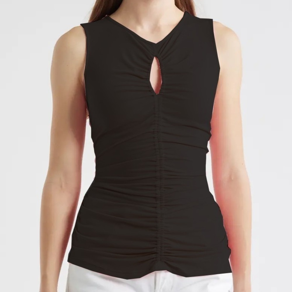 Boss Orange Emacha Ruched Sleeveless Tunic Top Black Keyhole Stretch Womens 2XL